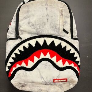 Sprayground Marble Shark Backpack with Red Accents